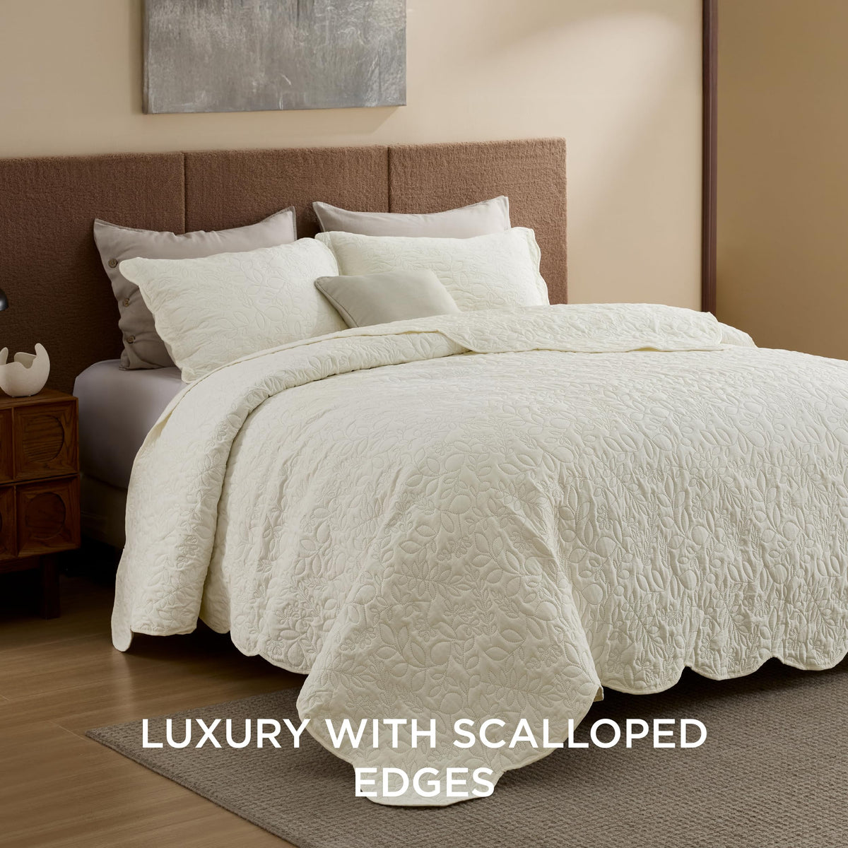Bedsure quilt king leaf design cream yellow enhances country bedroom style