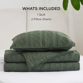 Bedsure cotton quilt draped on bed, light breathable comfort