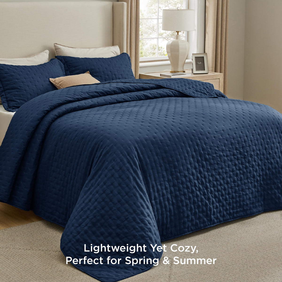 Bedsure ultra-soft microfiber quilt close-up showing smooth surface and breathability