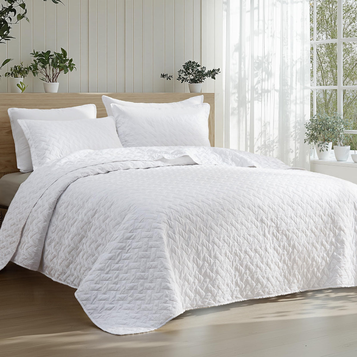 Bedsure king quilt with basket-weave pattern adds elegant texture to the bed.