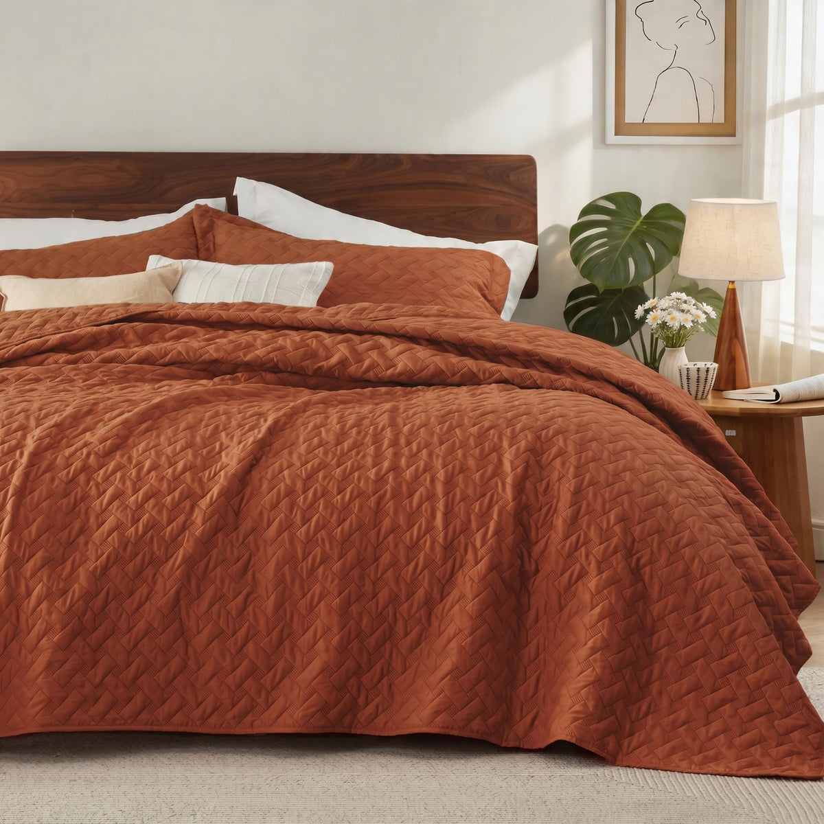 Bedsure king quilt with basket weave pattern, textured design for all-season comfort