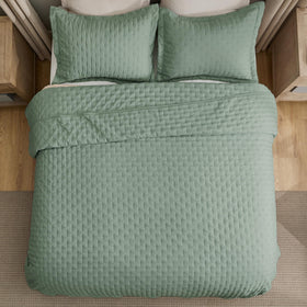 Bedsure Quilts Queen Sage Green bedding set on a queen bed