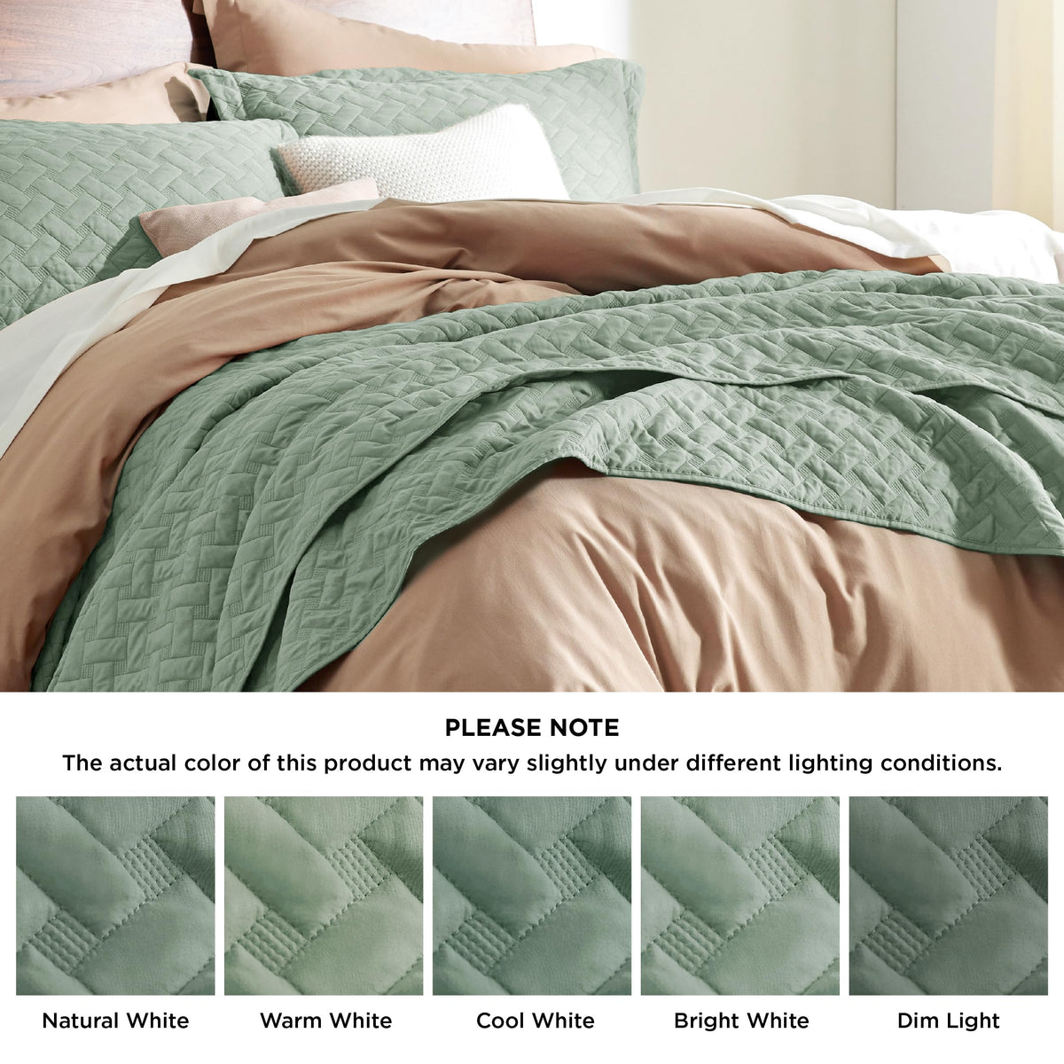 Bedsure basket weave pattern bedspread enhances sage green bedroom decor.