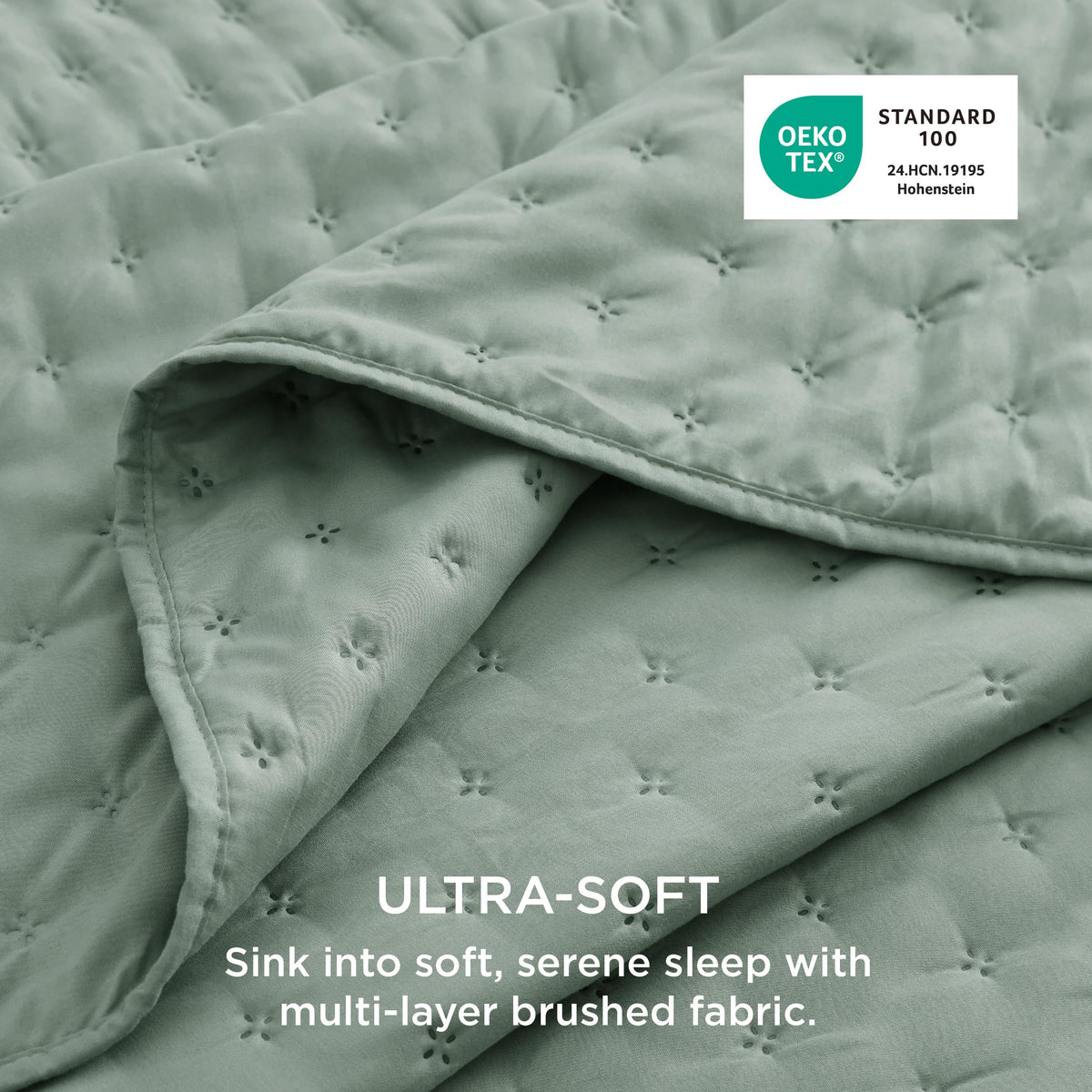 Bedsure Quilts Queen Sage Green soft microfiber detail for comfort