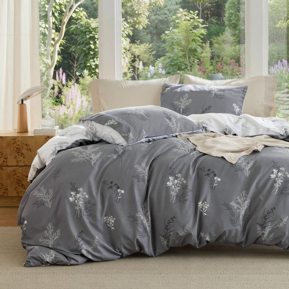 Bedsure reversible floral duvet cover king, front view, versatile styling for any bedroom.
