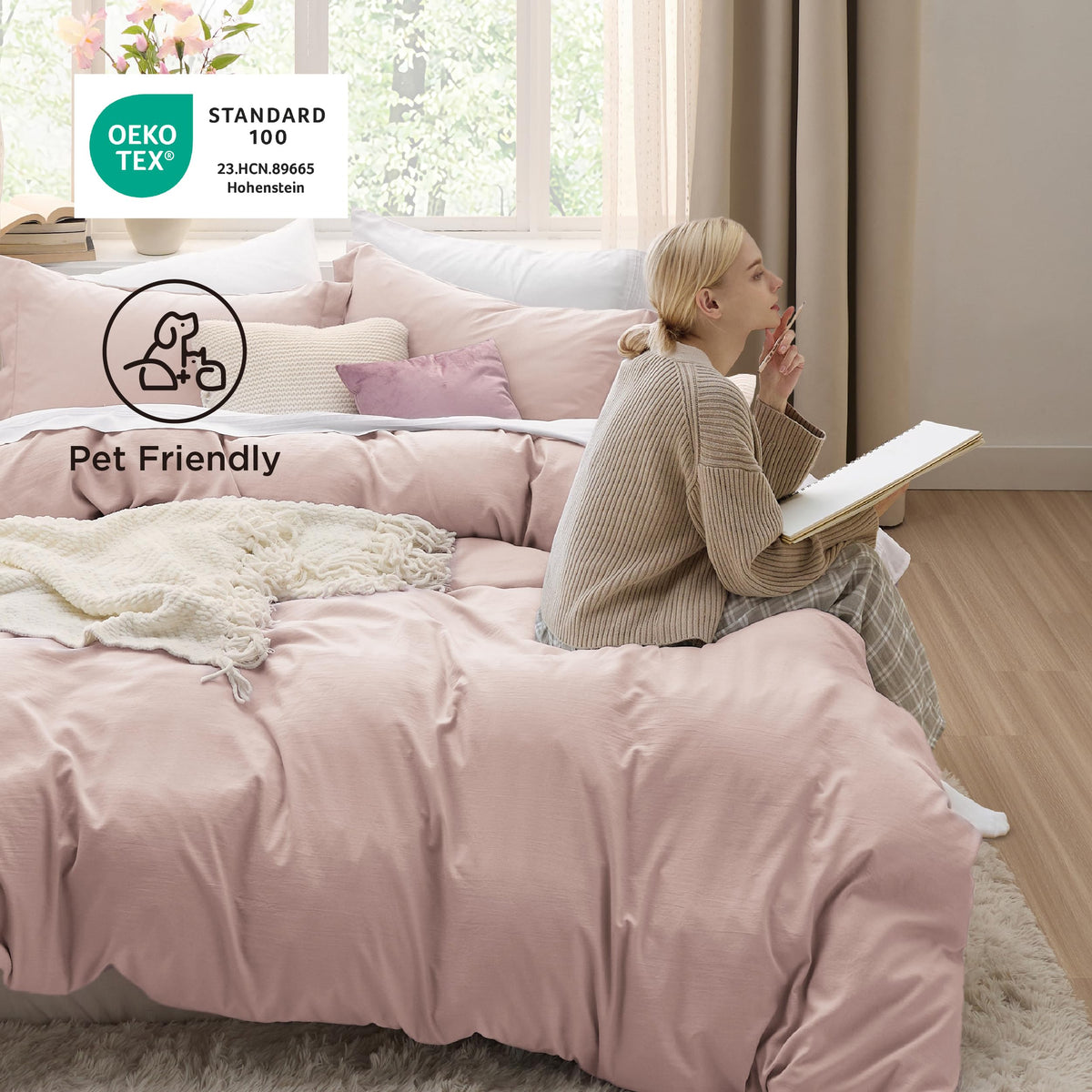 Bedsure Rose Pink Pillow Shams pair with duvet for a cohesive look.
