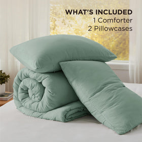 Bedsure sage green bedding in a cozy bedroom scene enhances a calm ambiance.