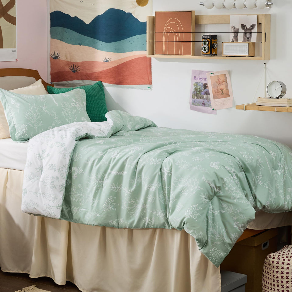 Bedsure sage green floral comforter with reversible design for year-round styling.
