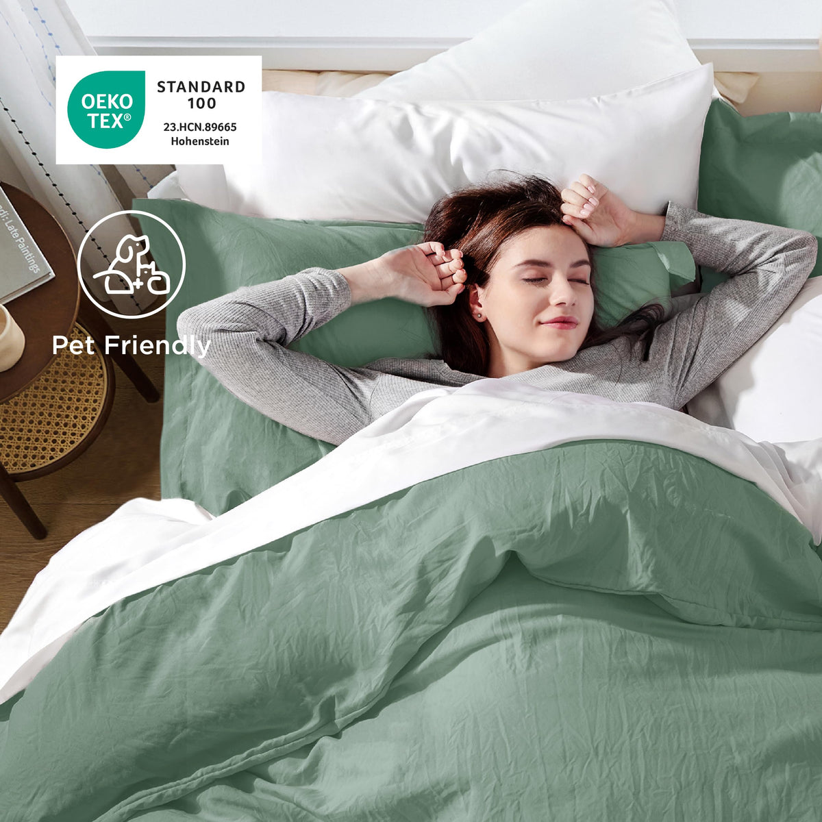 Bedsure sage green oversized king bedding decor room demonstrates versatile year-round style.