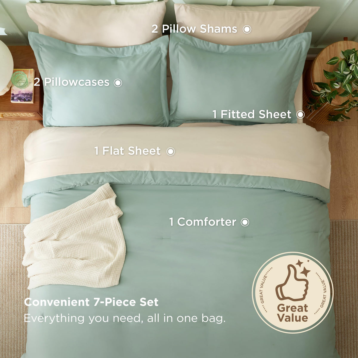 Bedsure sage-green pillow sham pair adds structured color and practical comfort