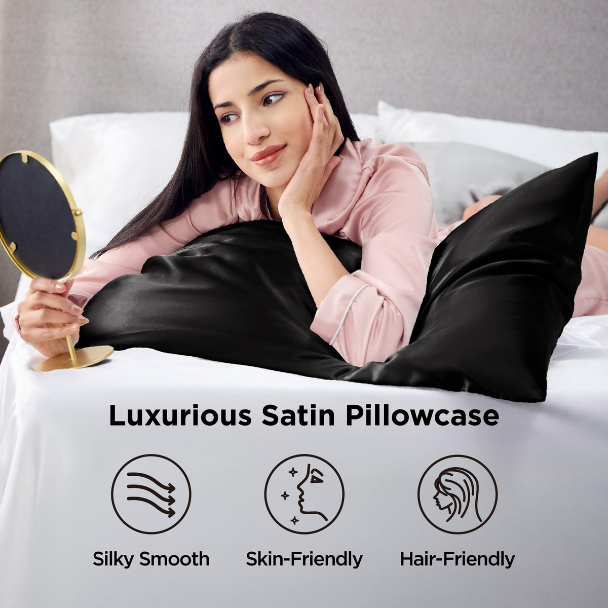 Bedsure black satin pillowcase demonstrates minimal friction and frizz control.