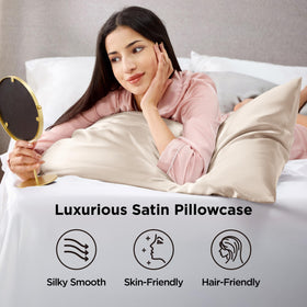 Bedsure satin pillowcase queen beige with envelope closure keeps pillow secure.