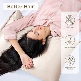 Bedsure satin pillowcase close-up showing smooth texture for hair care.