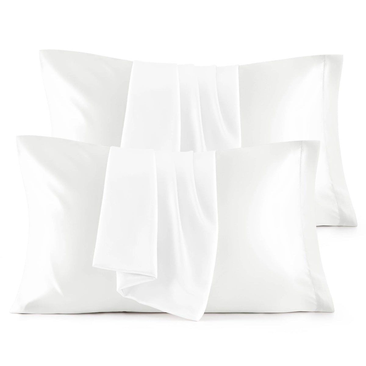 Bedsure satin pillowcase queen front view in pure white with smooth surface for gentle hair contact