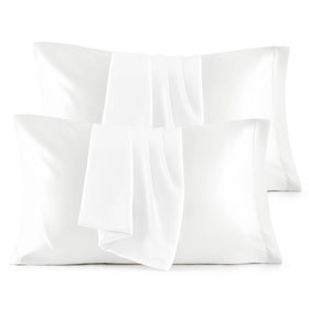 Bedsure satin pillowcase queen front view in pure white with smooth surface for gentle hair contact