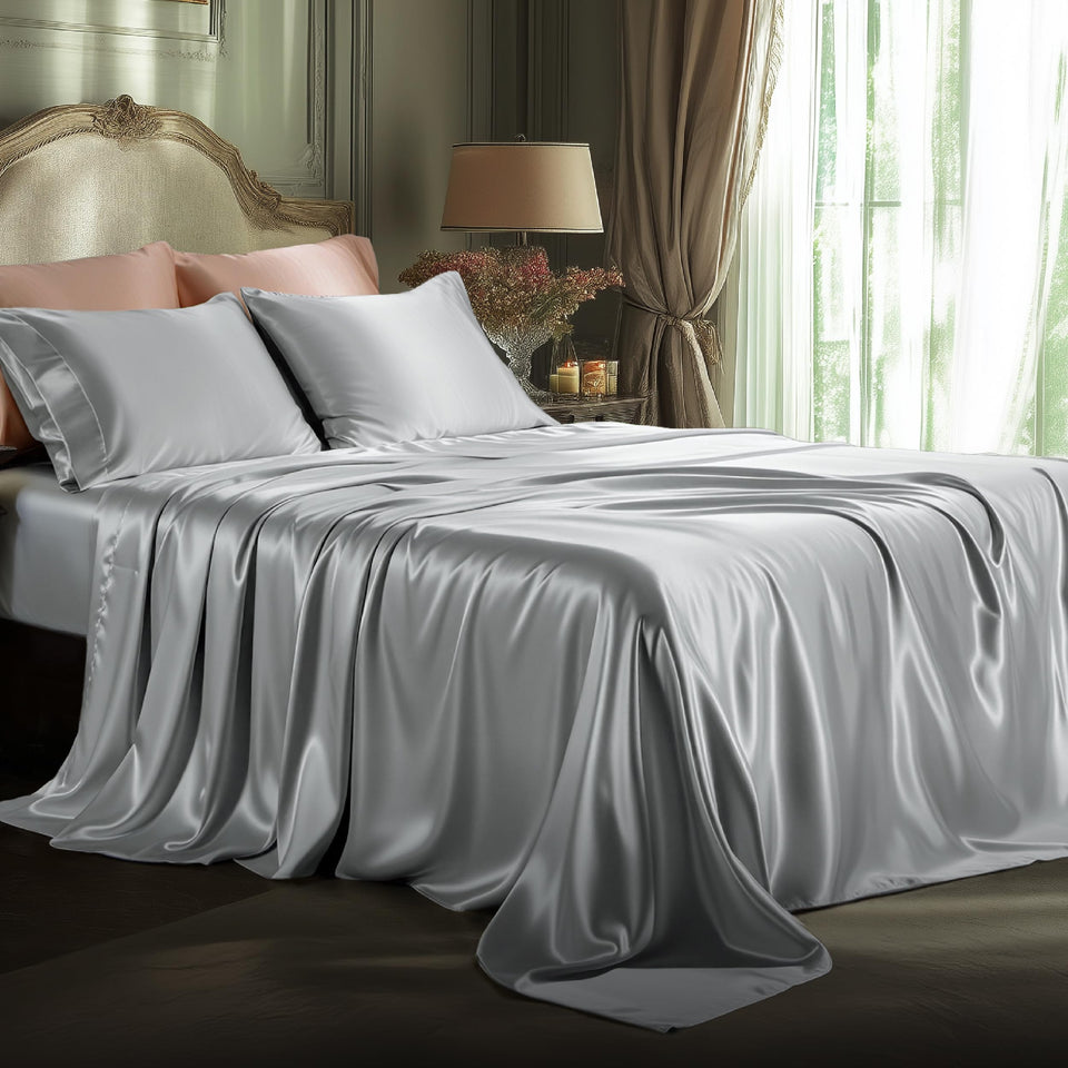 Bedsure satin sheets queen flat sheet close-up shows silky softness for luxurious sleep