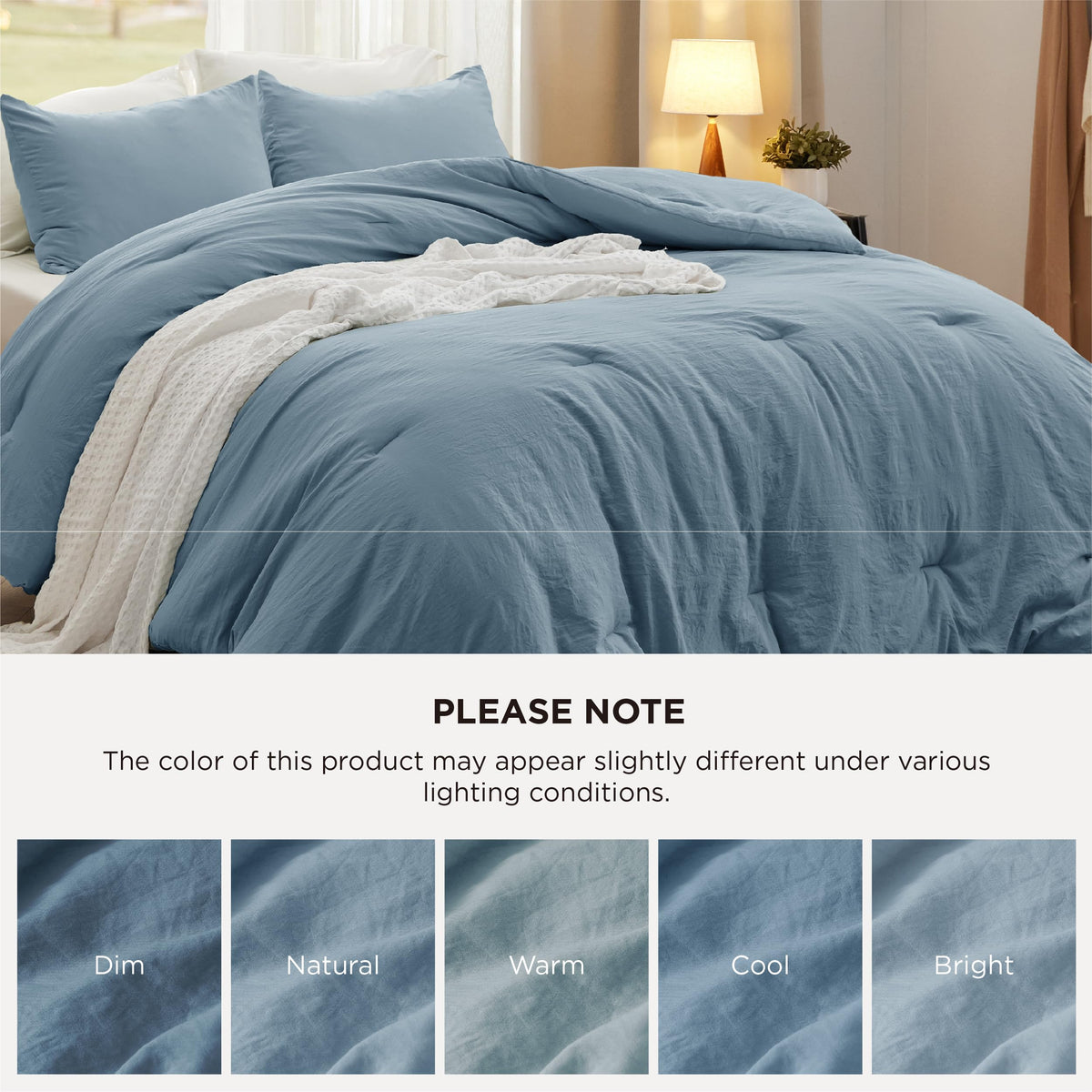 Bedsure sleep scene with dusty blue lights suggests relaxing ambiance.