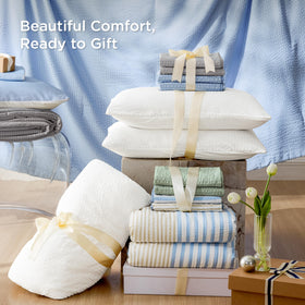 Bedsure SleepEase packaging shows neatly packed three-piece set