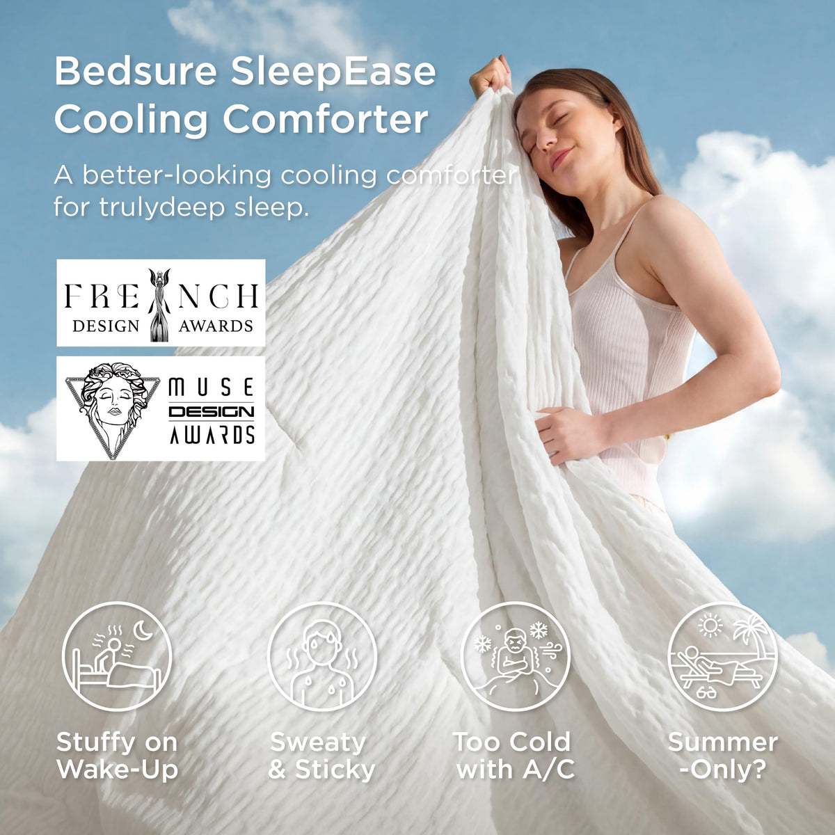 Bedsure SleepEase seersucker texture closeup adds breathable, modern bedroom style