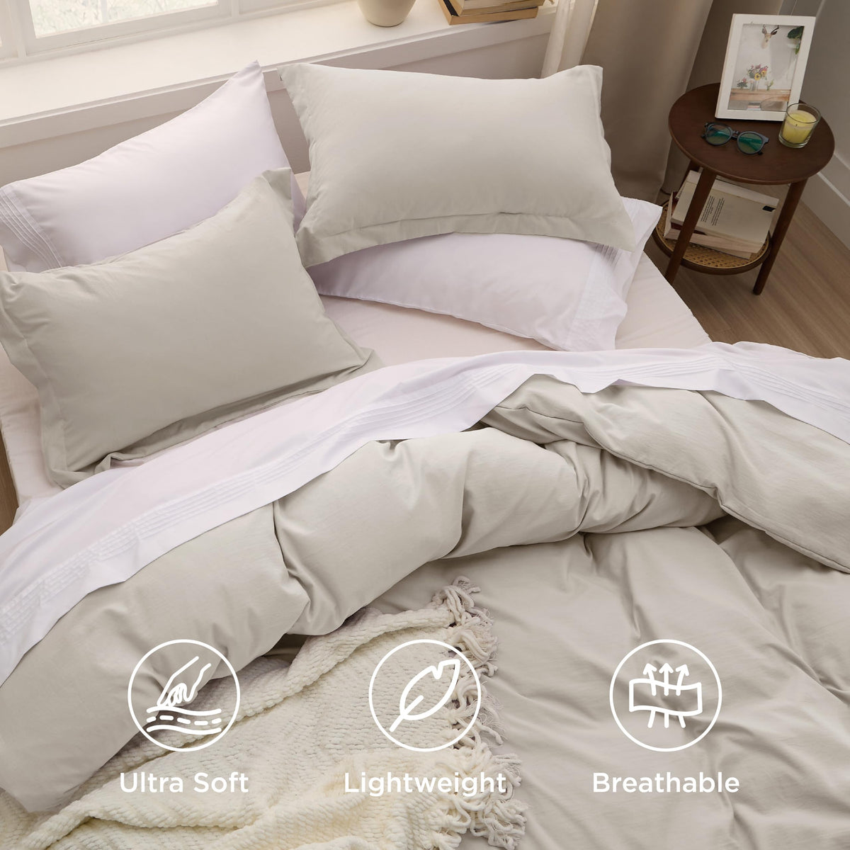 Bedsure soft prewashed polyester microfiber provides a smooth, crinkle-free surface.