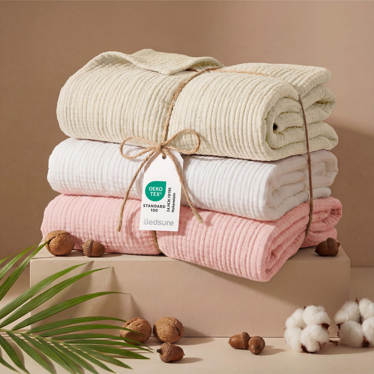 Bedsure soft skin-friendly muslin blanket gentle on skin after washing
