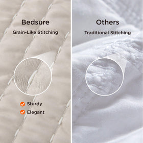 Bedsure striped quilt on bed demonstrates versatile, breathable all-season layering.
