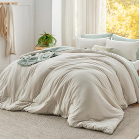 Bedsure super king comforter set beige closeup shows ultra soft texture for cozy nights