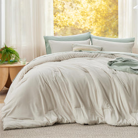 Bedsure super king comforter set beige on bed highlights generous cover and even drape
