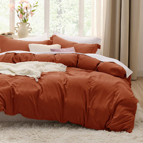 Bedsure terracotta duvet cover king close-up stitching for durability
