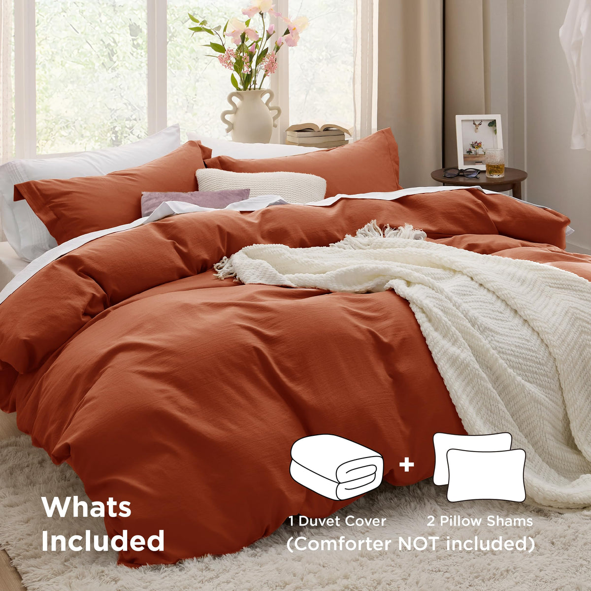 Bedsure terracotta pillow shams paired with the duvet cover for a cohesive look