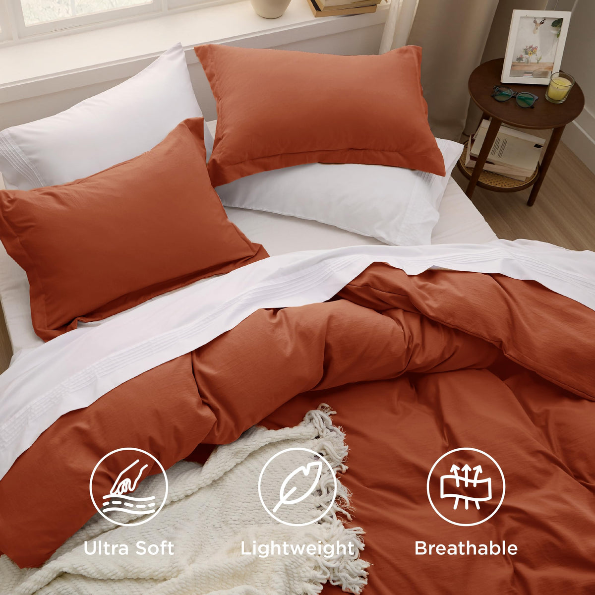 Bedsure terracotta pillow shams king side-by-side showcase coordinated look