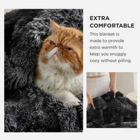 Bedsure thick warm faux fur blanket shown on a sofa for easy lounging.