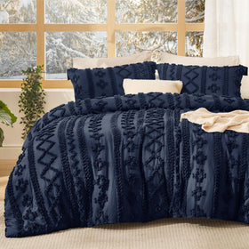Bedsure tufted boho comforter with embroidery detail on a king bed.