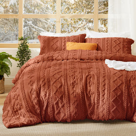 Bedsure tufted boho comforter queen angled view adds chic focal point.