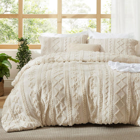 Bedsure tufted boho comforter set features beige design for chic bedding.