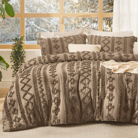 Bedsure tufted boho queen comforter detail shows 3D embroidery texture for depth.