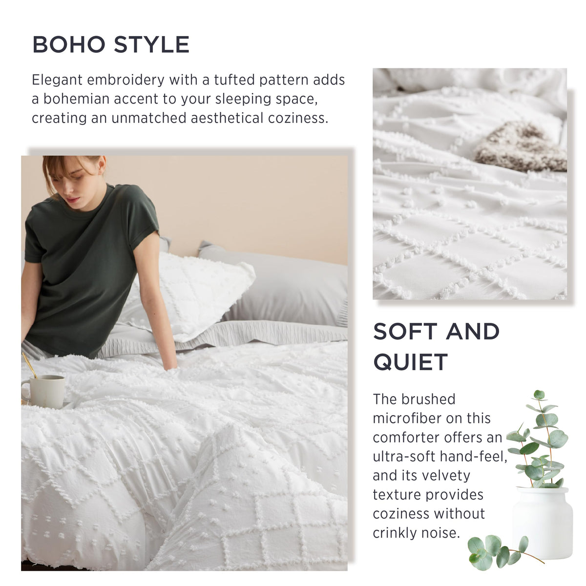 Bedsure comforter highlighting premium polyester filling for fluffy warmth