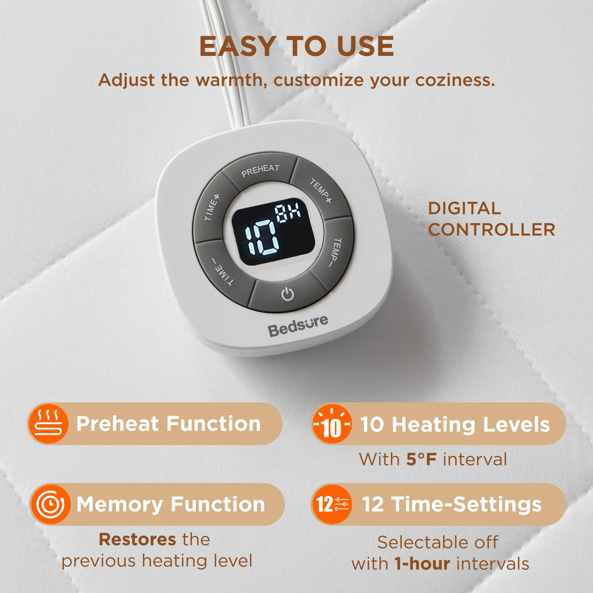 Bedsure Twin Heated Mattress Pad memory function restores prior warmth level for consistency.
