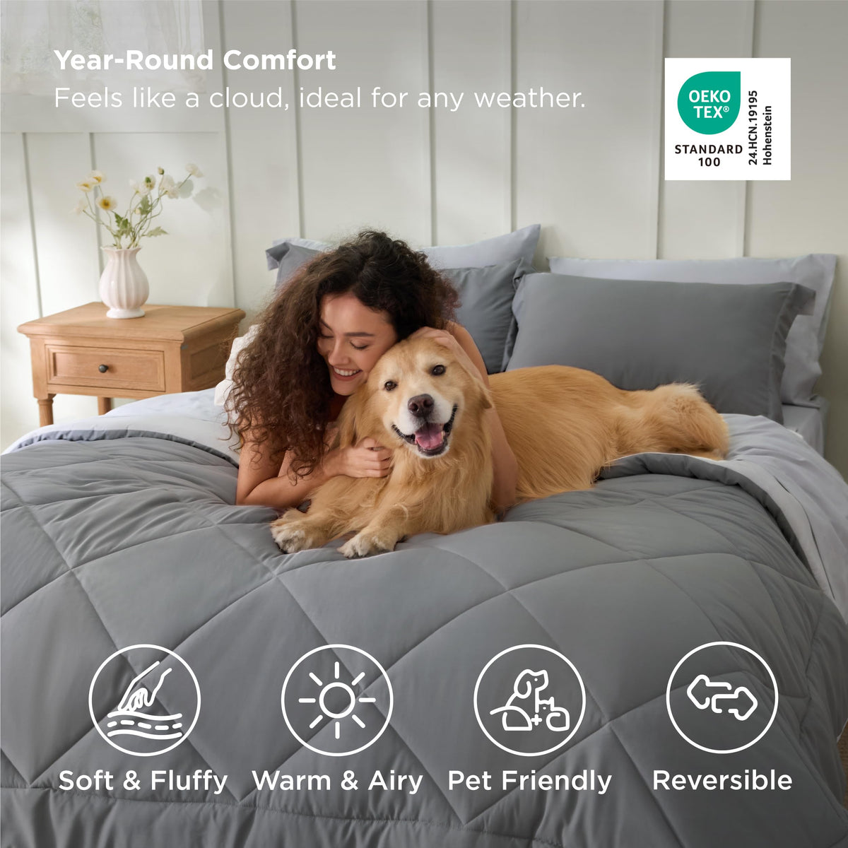 Bedsure fitted sheet depiction shows dorm-friendly depth up to 14 inches.