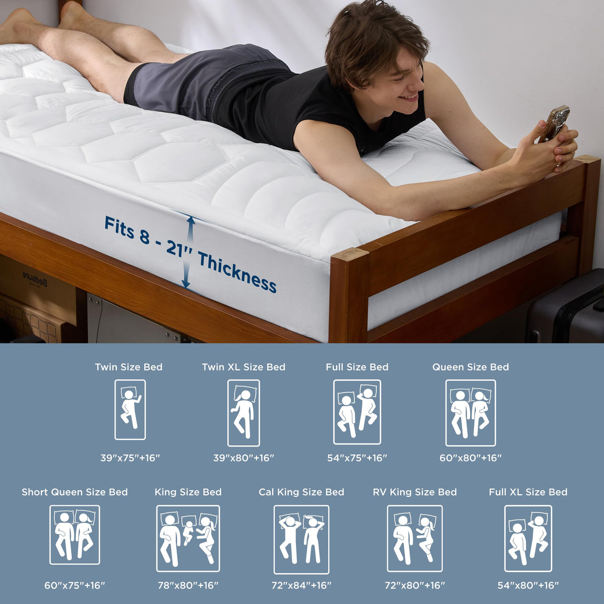 Bedsure Twin XL mattress pad features durable stitching for dorm life.