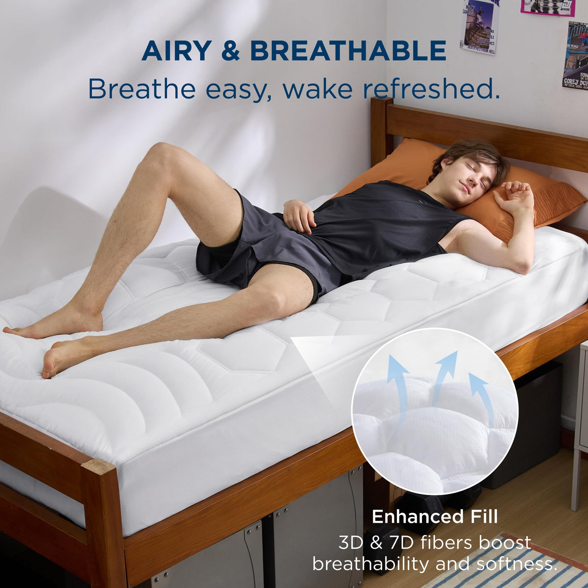 Bedsure Twin XL mattress pad middle honeycomb quilting distributes support evenly.