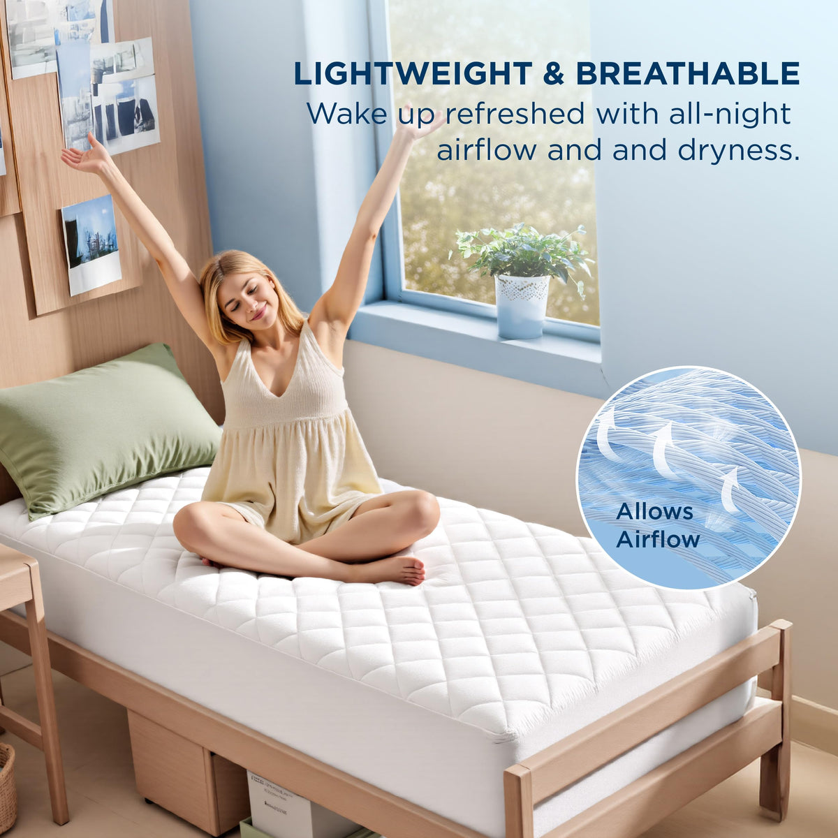 Bedsure Twin XL Mattress Protector secure fit with elastic edge for dorm beds