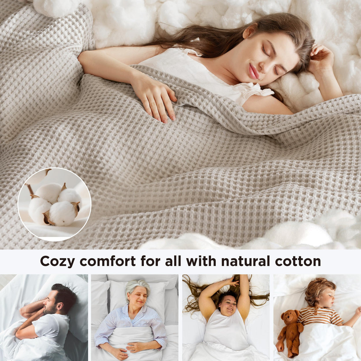 Bedsure waffle blanket on bed showing stylish texture and layering appeal.