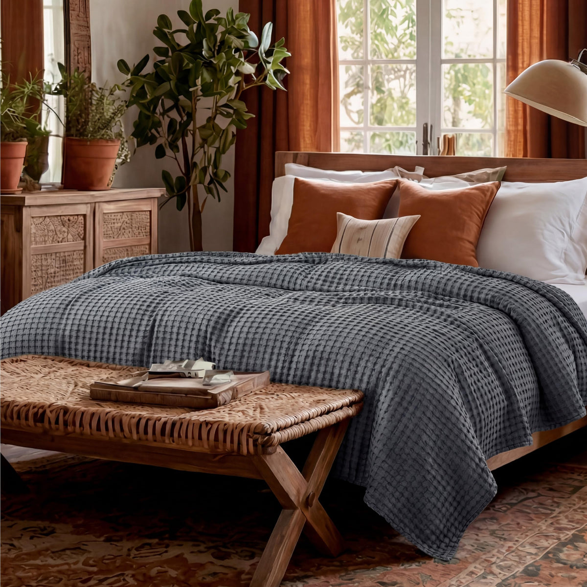 Bedsure waffle texture ambiance enhancing room decor and style.
