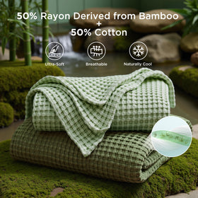 Bedsure waffle texture close-up shows breathable fabric and smooth weave.