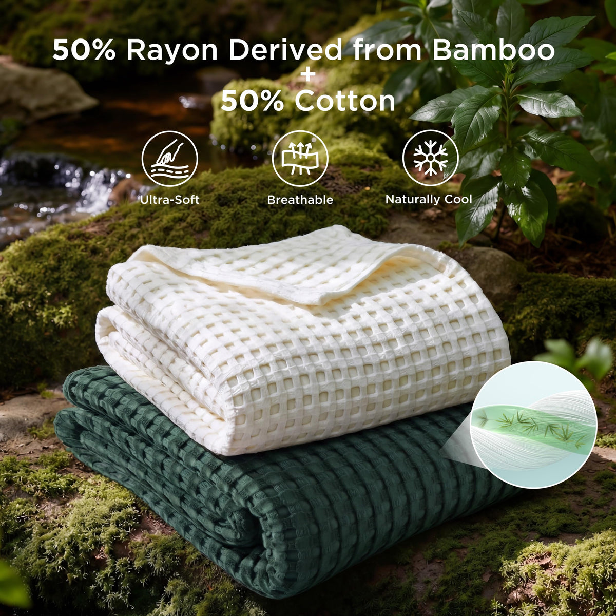 Bedsure waffle texture closeup highlights soft fabric and three-dimensional depth.