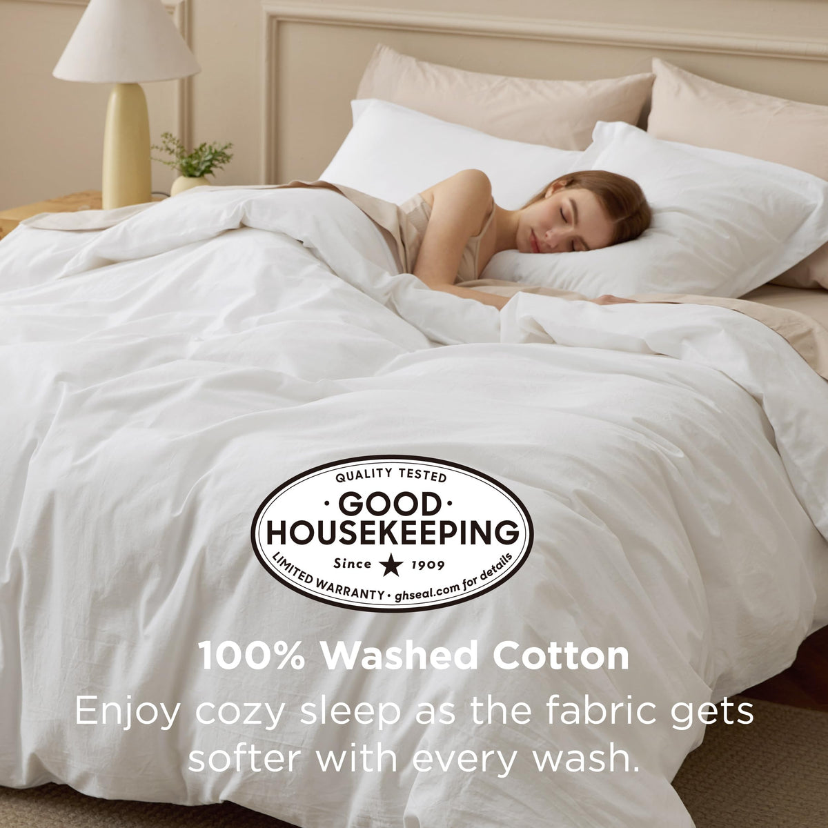 Bedsure Cal King duvet cover in a bedroom scene, minimalist, airy bedding.