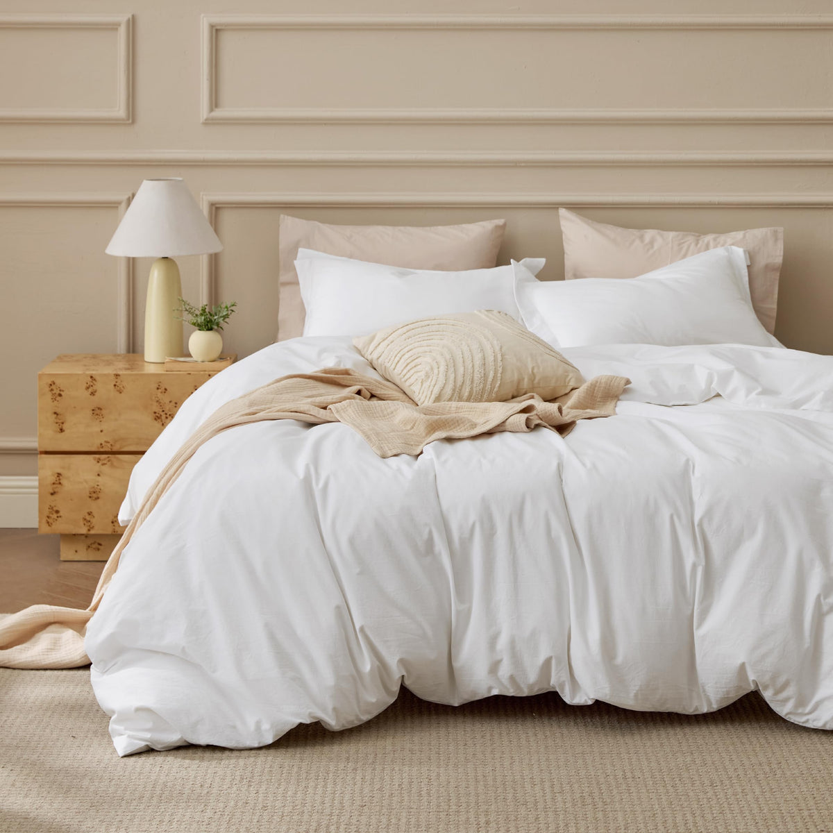Bedsure washed cotton duvet cover in natural white, oversized king, for a breathable, relaxed bed look