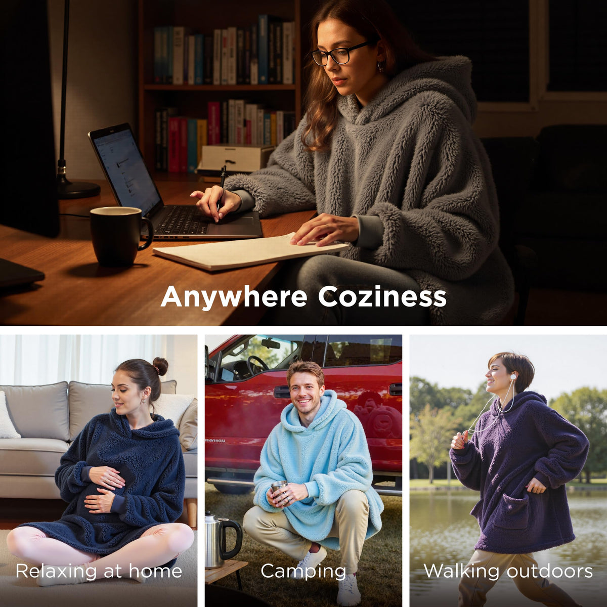 Bedsure wearable blanket hoodie inside sherpa lining feels fluffy and warm