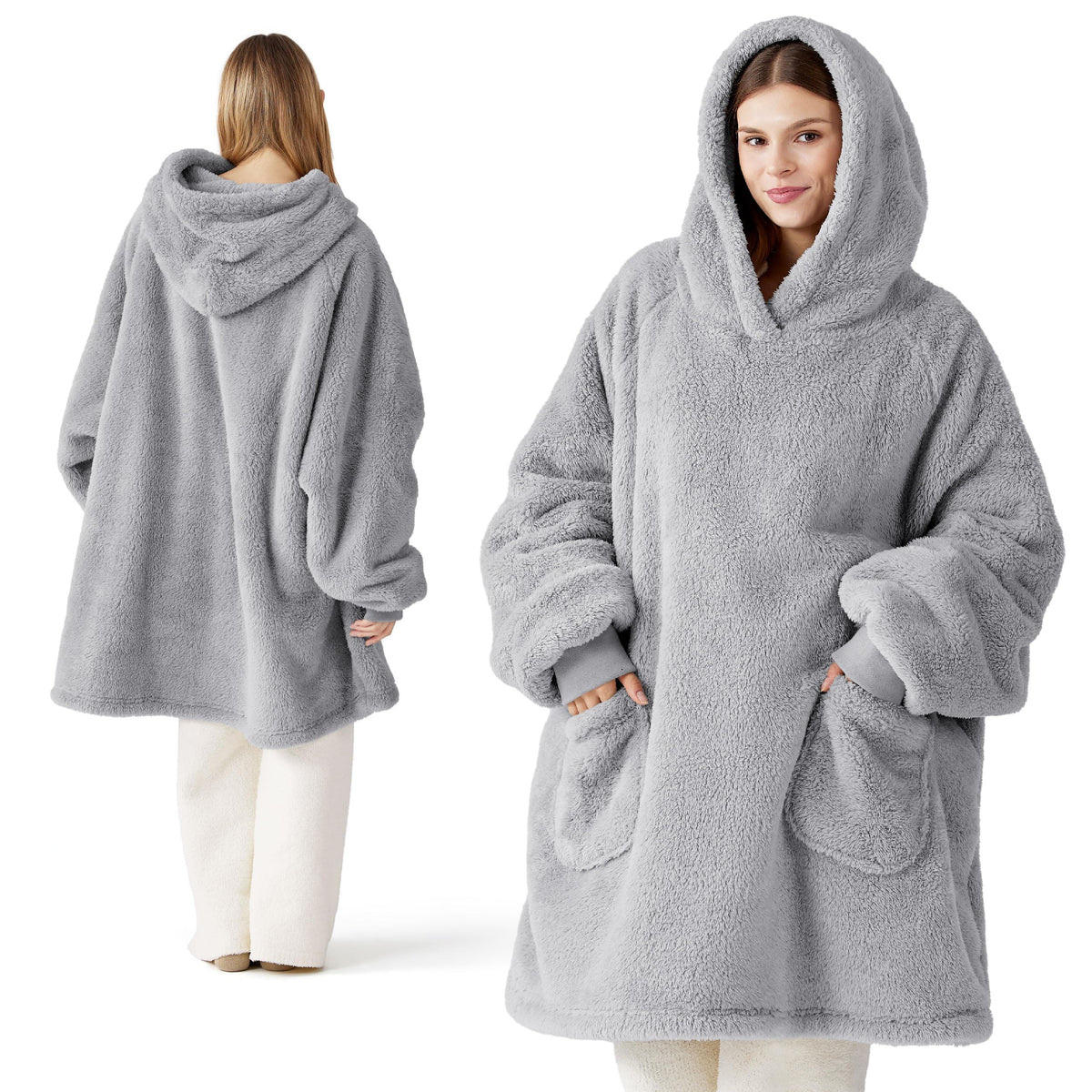 Bedsure wearable blanket hoodie front view offers ultra soft warmth for lounging